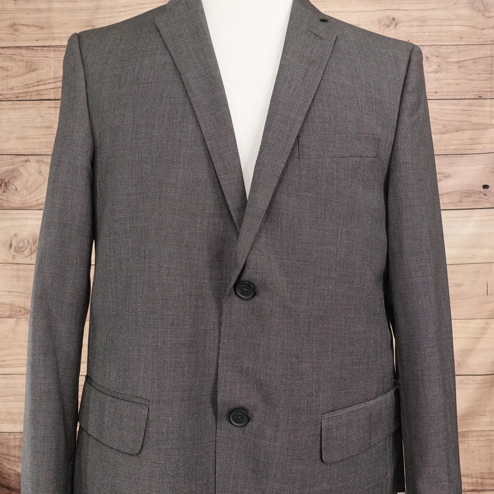 New! Alfani Suit Jacket Mens 40R Gray Slim Fit Polyester 2 Button Notch Lapel
